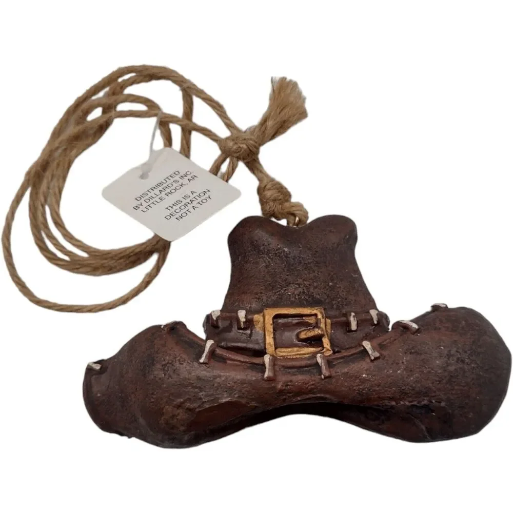 Vintage Brown Cowboy Hat Christmas Ornament Buckle Old Hillbilly Western 3" - Picture 1 of 8
